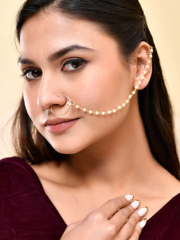 Silvermerc Designs - White Pearl and Stone Nose Ring