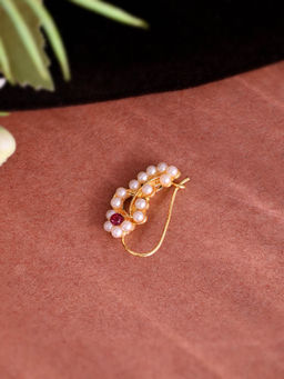 Silvermerc Designs - Gold Plated Pearls and Red Stone Nath