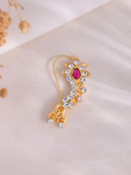 Silvermerc Designs - Pink Floral Stone Stylish Nath