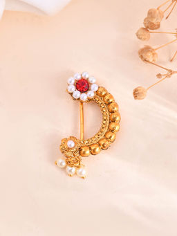 Silvermerc Designs - Red Stone Gold-Plated Pearl Nath