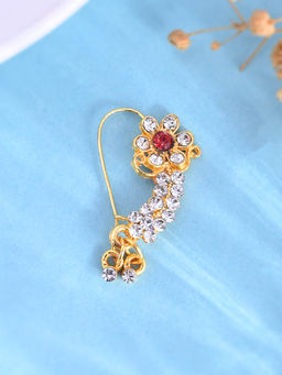 Silvermerc Designs - Red and White Stone Floral Nath