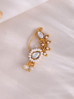 Silvermerc Designs - Gold Plated White Pearl and Stone Nath
