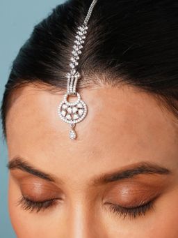 Abdesigns - White Elegant Silver Plated American Diamond Maangtikka