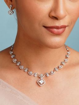 Abdesigns - White American Diamond Silver Plated Necklace Set