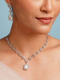 Abdesigns - White Stylish Silver Plated American Diamond Necklace Set