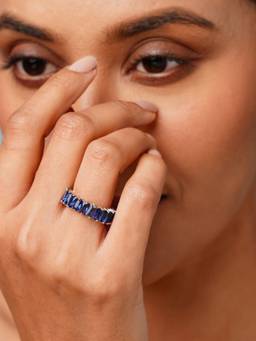 Abdesigns - Blue Enchanting Silver Plated Cubic Zircon Studded Ring