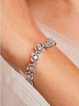 Abdesigns - Women Silver Plated American Diamond Link Bracelet