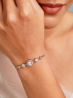 Abdesigns - Women Silver Plated Abstract American Diamond Bracelet