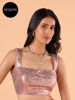 Gajra Gang - Shimmer Rose Gold Foil Square Neck Sleeved Blouse