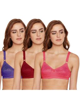 Bodycare - Pack of 3 B-C-D Cup Bra In Coral-Dark Purple & Maroon Colour