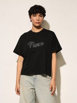 ONLY - Black Embellished Boxy Fit T-Shirt