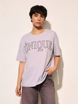 ONLY - Purple Text Print Oversized T-Shirt
