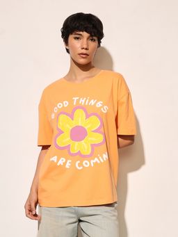 ONLY - Orange Printed Oversized T-Shirt