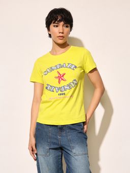 ONLY - White Embroidered Text Cotton T-Shirt