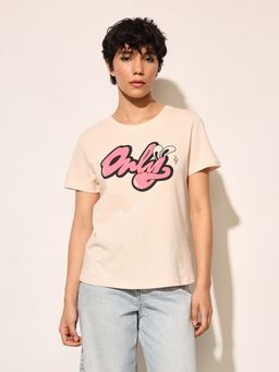 ONLY - Cream Typographic Logo Print T-Shirt