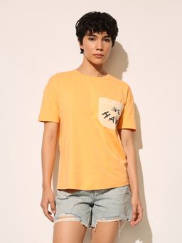 ONLY - Orange Printed Cotton T-Shirt