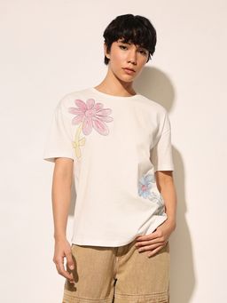 ONLY - White Embroidered Cotton T-Shirt