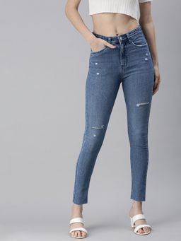 SHOWOFFFF - Women's Mildly Distressed Blue Skinny Fit Denim Jeans