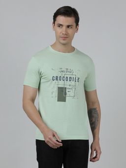 Crocodile - Green Typography Printed Single Jersey Cotton Green T-Shirt