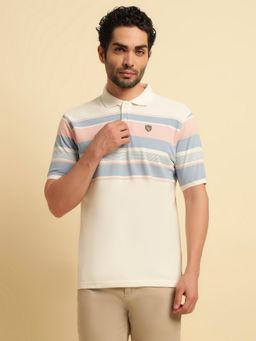 Cantabil - Cream Breathable and Soft with Color Fastness Regular Fit Polo T-Shirt