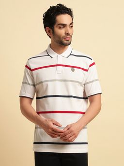 Cantabil - White Breathable and Soft with Color Fastness Regular Fit Polo T-Shirt