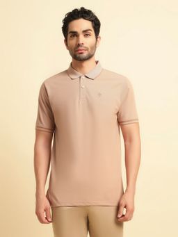Cantabil - Beige Breathable and Soft with Color Fastness Regular Fit Polo T-Shirt