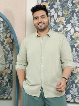 Instafab Plus - Men Asparagus Green Solid Seersucker Shirt