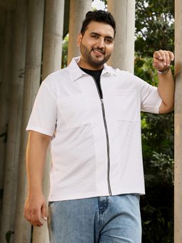 Instafab Plus - Men Chalk White Waffle-Utility Oversized Shirt