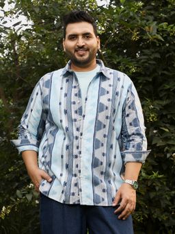 Instafab Plus - Men Steel Blue Geometric-Alaska Jacquard Shirt