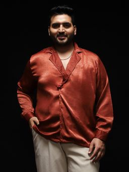 Instafab Plus - Men Brick Red Cuban-Modular Shirt