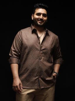 Instafab Plus - Men Chocolate Brown Celestial Jacquard Shirt