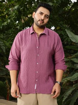 Instafab Plus - Men Rouge Pink Geo-Abstract Jacquard Shirt