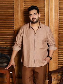 Instafab Plus - Men Ecru Beige Duo-Cubic Imprint Shirt