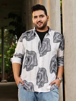 Instafab Plus - Men Chalk White and Midnight Black Contrast-Spool Jacquard Shirt