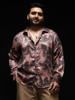 Instafab Plus - Men Dark Mauve Gleaming-Blur Shirt