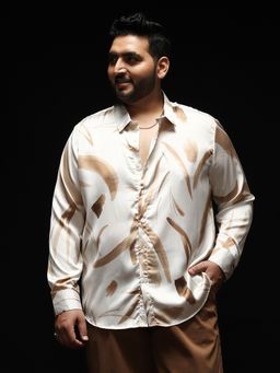 Instafab Plus - Men Chocolate Brown Contrast-Strokes Imprint Shirt