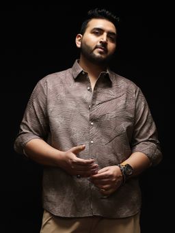 Instafab Plus - Men Moon Grey Twig-Imprint Foliage-Tactile Shirt