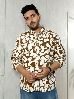Instafab Plus - Men Chocolate Brown Contrast-Botanics Imprint Shirt