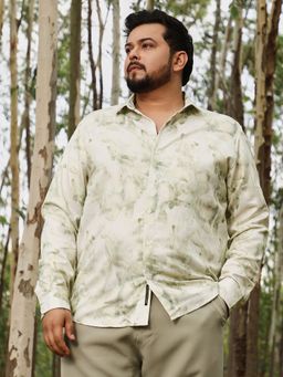 Instafab Plus - Men Saltbox Beige Faded-Water Strokes Imprint Shirt