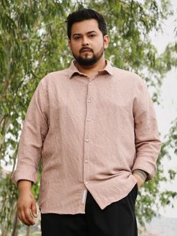 Instafab Plus - Men Sand Beige Geo-Abstract Jacquard Shirt