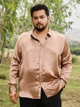 Instafab Plus - Men Bronze Brown Gleaming Crushed-Satin Shirt