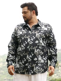 Instafab Plus - Men Onyx Black Mono-Botanics Imprint Shirt