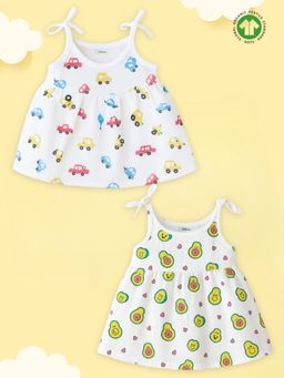 Kidbea - White Organic Cotton Printed Frocks (Pack of 2)