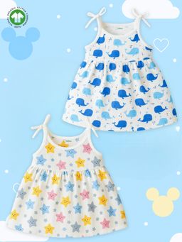 Kidbea - White Organic Cotton Printed Frocks (Pack of 2)