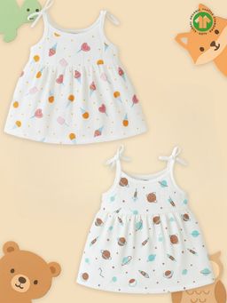 Kidbea - White Organic Cotton Printed Frocks (Pack of 2)