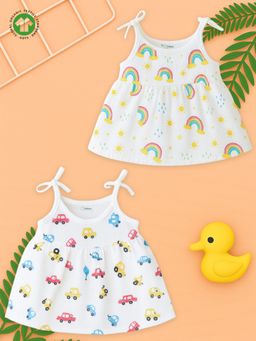 Kidbea - White Organic Cotton Printed Frocks (Pack of 2)