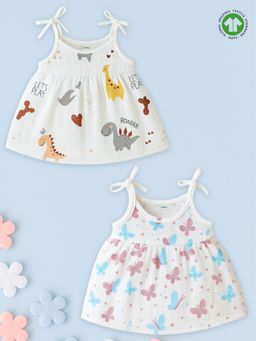 Kidbea - White Organic Cotton Printed Frocks (Pack of 2)