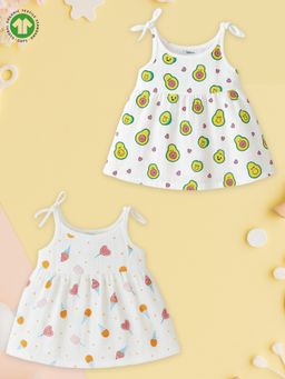 Kidbea - White Organic Cotton Printed Frocks (Pack of 2)