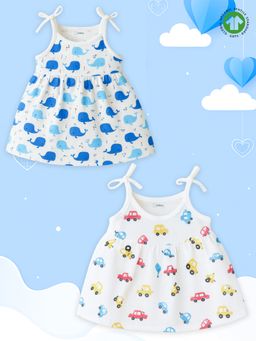 Kidbea - White Organic Cotton Printed Frocks (Pack of 2)