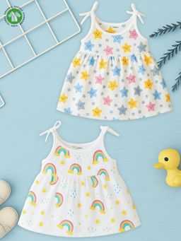 Kidbea - White Organic Cotton Printed Frocks (Pack of 2)